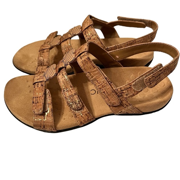 Vionic Amber Adjustable Natural Cork With Gold Flecks Sandals Size 7 W - Picture 5 of 7